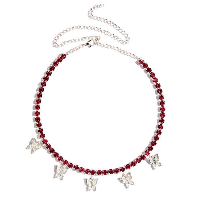 BYNOUCK 5mm Shining cute Crystal Butterfly Choker Necklace for Women Small Animals Pendant Necklace Rhinestone iced out Jewelry