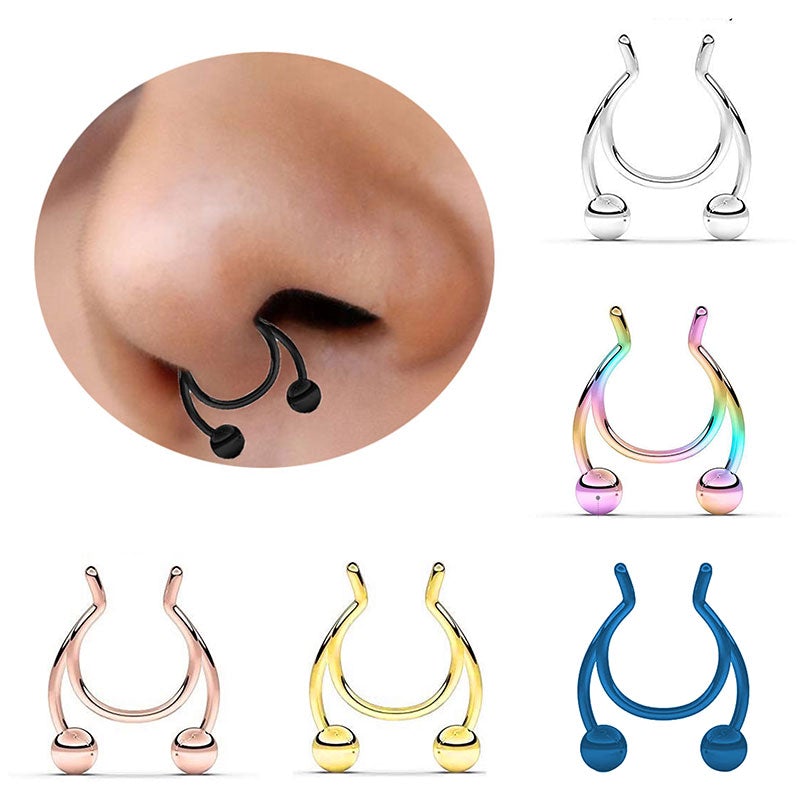 1pcs 2020 New Fake Nose Ring Stud New Nose Clip Medical Stainless Steel Hot Sale Nasal Septum False Nose Ring Piercing Jewelry
