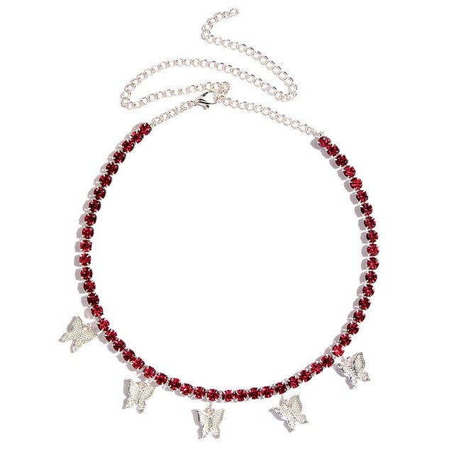 Caraquet Shining Crystal Tennis Butterfly Choker Necklaces for Women Gold Silver Color Bling Rhinestone Chain Necklaces Jewelry
