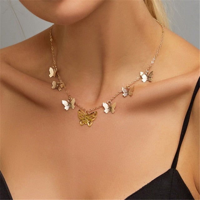 Modyle Women Jewelry Butterfly Pendant Necklace Female Rhinestone Shining Statement Crystal Charm Choker Necklace for Woman Gift