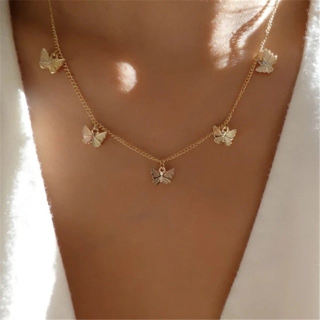 Modyle Women Jewelry Butterfly Pendant Necklace Female Rhinestone Shining Statement Crystal Charm Choker Necklace for Woman Gift