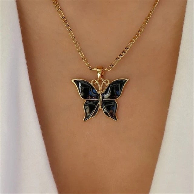 Modyle Women Jewelry Butterfly Pendant Necklace Female Rhinestone Shining Statement Crystal Charm Choker Necklace for Woman Gift