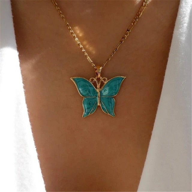 Modyle Women Jewelry Butterfly Pendant Necklace Female Rhinestone Shining Statement Crystal Charm Choker Necklace for Woman Gift