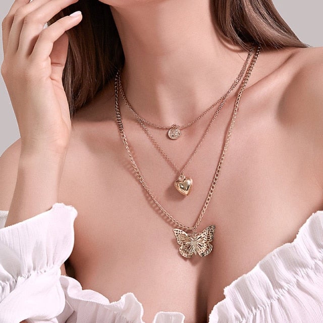 Modyle Women Jewelry Butterfly Pendant Necklace Female Rhinestone Shining Statement Crystal Charm Choker Necklace for Woman Gift