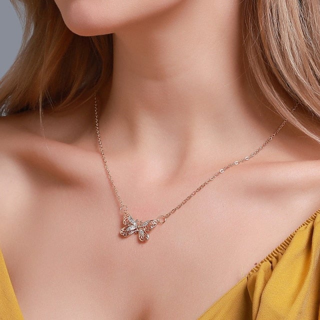 Modyle Women Jewelry Butterfly Pendant Necklace Female Rhinestone Shining Statement Crystal Charm Choker Necklace for Woman Gift