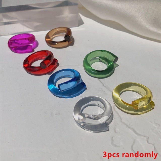 AOMU 5pcs/set Korea 2020 Chic Colorful Transparent Resin Acrylic Rings Hot Morandi Color Light Ring Women Party Jewelry Ring Set