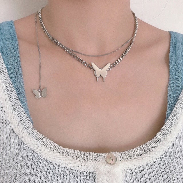 HangZhi 2020 New Short Pearl Rhinestones Choker Butterfly Titanium Steel Necklace For Women Girls Party Hot Jewelry Gifts