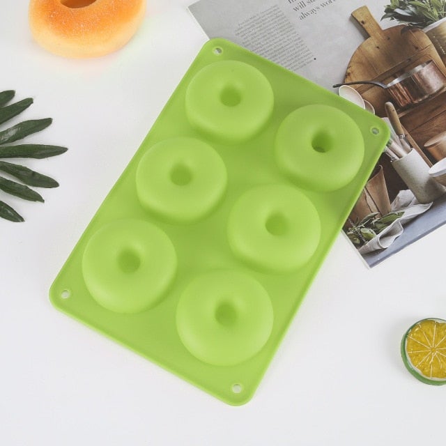6 Cavity Donut Mold Silicone Non-stick Baking Tray Heat-resistant Reusable Folded Donuts Maker Colorful Soft Dessert Making Tool