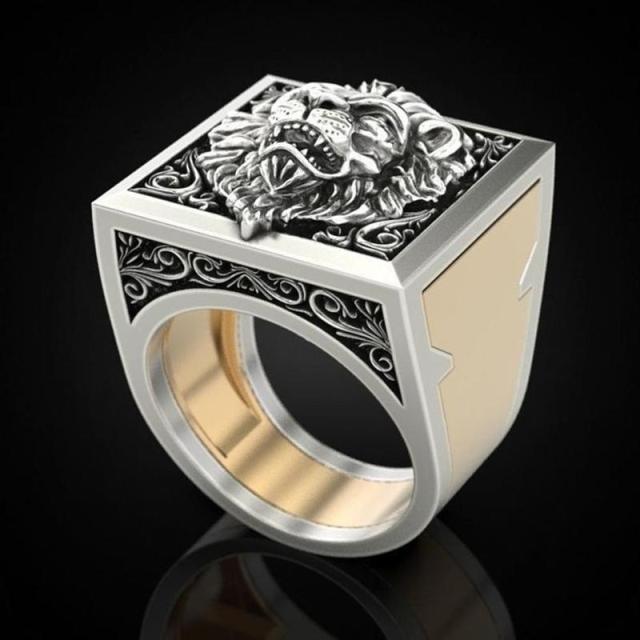 Women Men Rings Fashion Animals Flowers Wolf Lion Dragon Cat Bear Rings Vintage Punk Rings