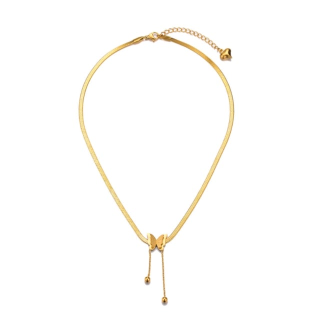 316L Stainless Steel Fashion Upscale Jewelry Matte 2-layer Butterfly Choker Charms Snake Bone Chain Necklaces Pendants For Women