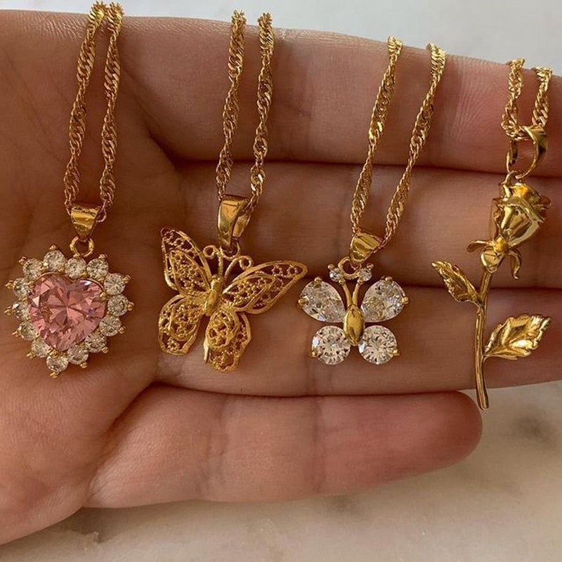 Gold Stainless Steel Stylish Butterfly Necklace Lovely Insect Animal Metal Necklace Chain Choker Woman Man Jewelry Mother's Day