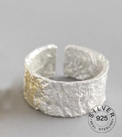 925 Sterling Silver Open Ring For Women INS Niche Irregular Wave Sand Surface Wide Noodle Original Party Birthday Gift
