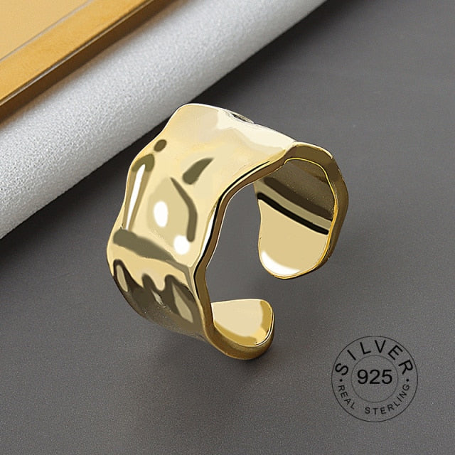 925 Sterling Silver Open Ring For Women INS Niche Irregular Wave Sand Surface Wide Noodle Original Party Birthday Gift