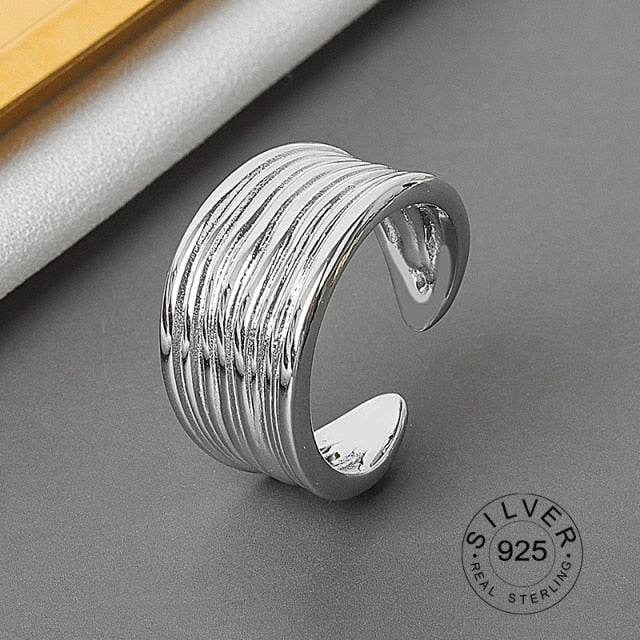 925 Sterling Silver Open Ring For Women INS Niche Irregular Wave Sand Surface Wide Noodle Original Party Birthday Gift