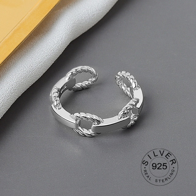 925 Sterling Silver Open Ring For Women INS Niche Irregular Wave Sand Surface Wide Noodle Original Party Birthday Gift