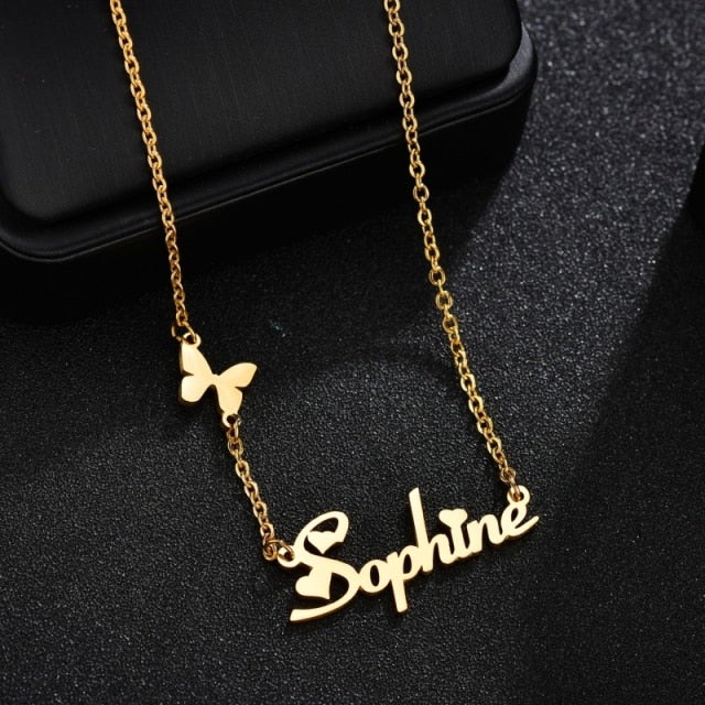 Fashion Customized Name Necklaces Heart Butterfly Pendant Stainless Steel Personalized for Women Letter Choker Necklace Jewelry