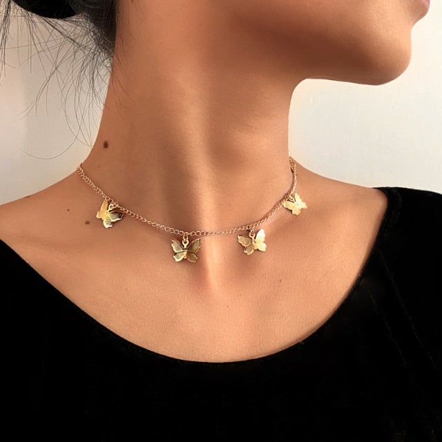 Hollow Korean Sweet Butterfly Choker Necklace Statement Girlfriend Gift Cute Bicolor Chain Necklace Jewelry Collier Femme 2020