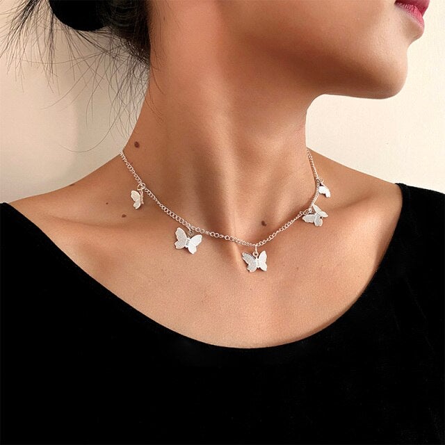Hollow Korean Sweet Butterfly Choker Necklace Statement Girlfriend Gift Cute Bicolor Chain Necklace Jewelry Collier Femme 2020
