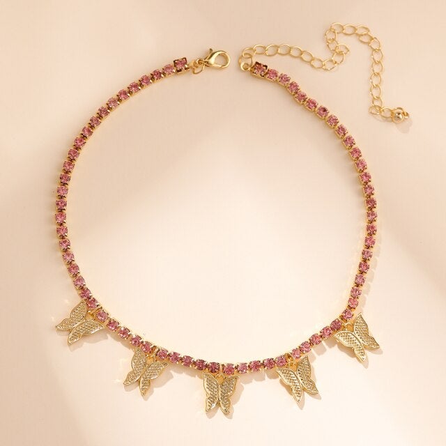 Fashion Acrylic Butterfly Old English Font Pendants Necklace Double Layer Babygirl Necklace Choker Statement Jewelry Wholesale