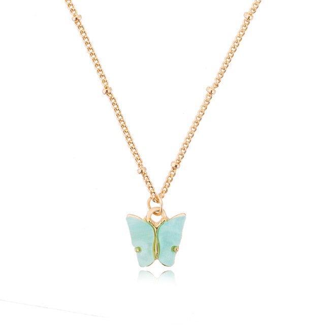 Fashion Acrylic Butterfly Old English Font Pendants Necklace Double Layer Babygirl Necklace Choker Statement Jewelry Wholesale
