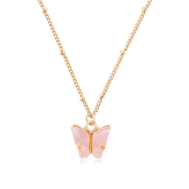 Fashion Acrylic Butterfly Old English Font Pendants Necklace Double Layer Babygirl Necklace Choker Statement Jewelry Wholesale