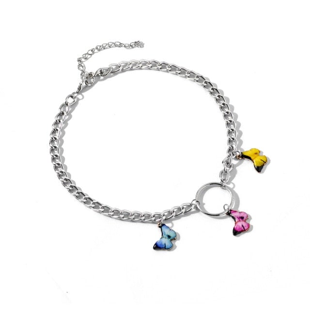 Fashion Acrylic Butterfly Old English Font Pendants Necklace Double Layer Babygirl Necklace Choker Statement Jewelry Wholesale