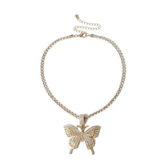 Luxury Statement Butterfly Tennis Chain Necklace Choker for Women Crystal Rhinestone Pendant Necklace Chain Jewelry