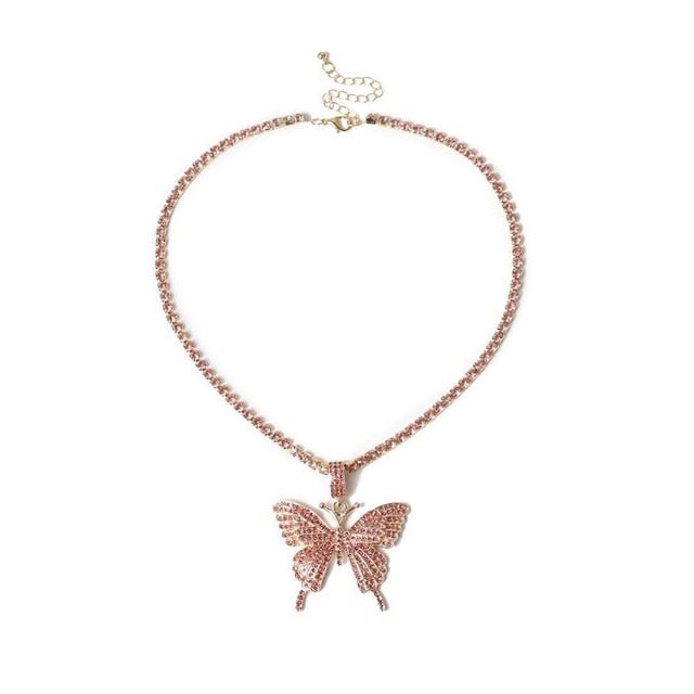 Luxury Statement Butterfly Tennis Chain Necklace Choker for Women Crystal Rhinestone Pendant Necklace Chain Jewelry