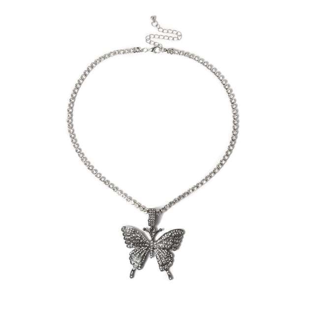 Luxury Statement Butterfly Tennis Chain Necklace Choker for Women Crystal Rhinestone Pendant Necklace Chain Jewelry