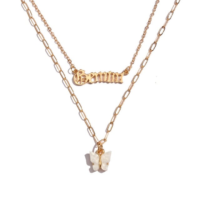 BOHO Golden Multilayer Butterfly Charms Chunky Chain Necklace For Women Crystal ANGEL Letters Pendants Necklace New 2021 Jewelry