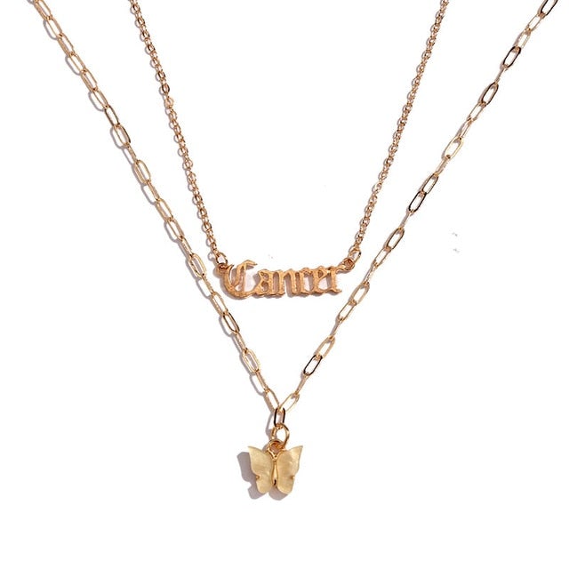 BOHO Golden Multilayer Butterfly Charms Chunky Chain Necklace For Women Crystal ANGEL Letters Pendants Necklace New 2021 Jewelry