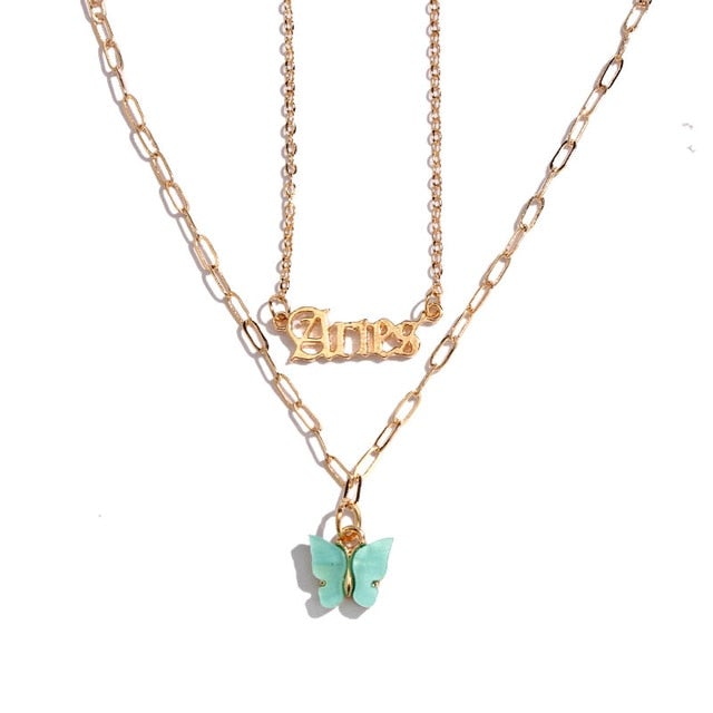 BOHO Golden Multilayer Butterfly Charms Chunky Chain Necklace For Women Crystal ANGEL Letters Pendants Necklace New 2021 Jewelry