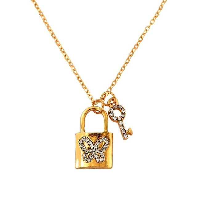 BOHO Golden Multilayer Butterfly Charms Chunky Chain Necklace For Women Crystal ANGEL Letters Pendants Necklace New 2021 Jewelry