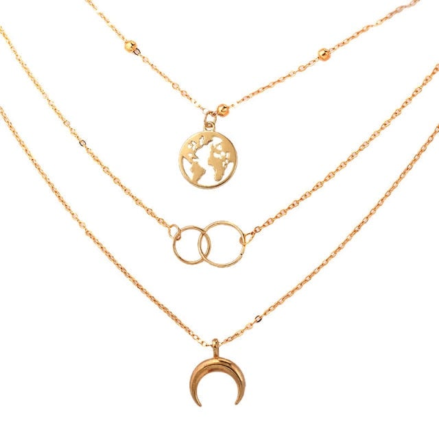 BOHO Golden Multilayer Butterfly Charms Chunky Chain Necklace For Women Crystal ANGEL Letters Pendants Necklace New 2021 Jewelry