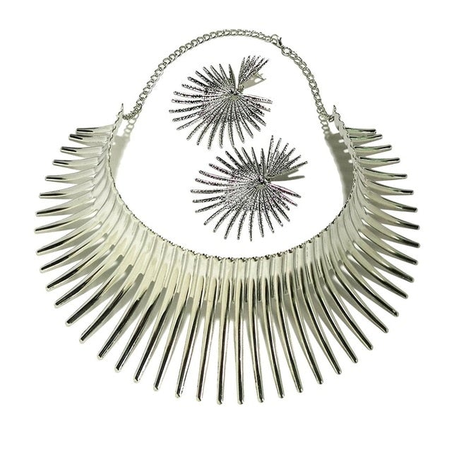 Africa Necklaces Jewelry Set Gold Color Metal Big Exaggerated Torque Choker Necklace Earrings Set Jewelry Steampunk Party UKMOC