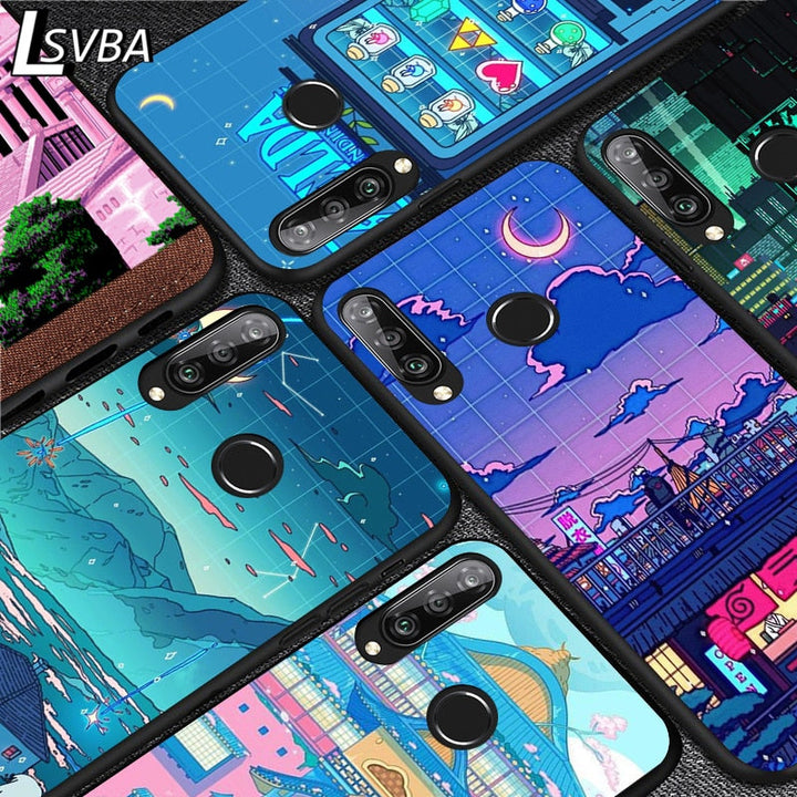 Art Pixel Aesthetic Silicone Phone Case for Huawei P30 P20 P40 Lite E Pro P Smart Z Plus 2019 P10 P9 Lite Black Cover