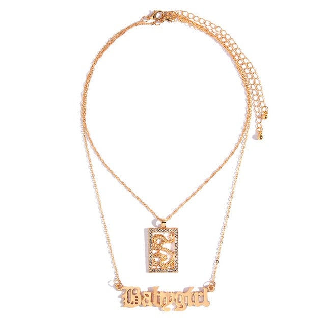 JUST FEEL Gold Silver Color Babygirl Letter Pendant Necklace for Women Multilayer Butterfly Clavicle Chain Necklace Jewelry Gift