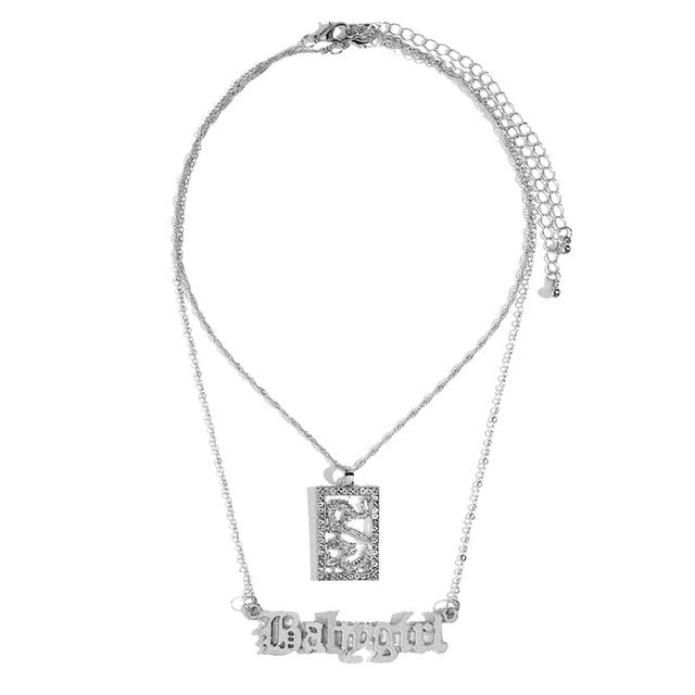 JUST FEEL Gold Silver Color Babygirl Letter Pendant Necklace for Women Multilayer Butterfly Clavicle Chain Necklace Jewelry Gift