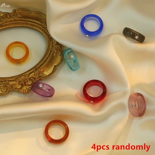 AOMU 5pcs/set Korea 2020 Chic Colorful Transparent Resin Acrylic Rings Hot Morandi Color Light Ring Women Party Jewelry Ring Set