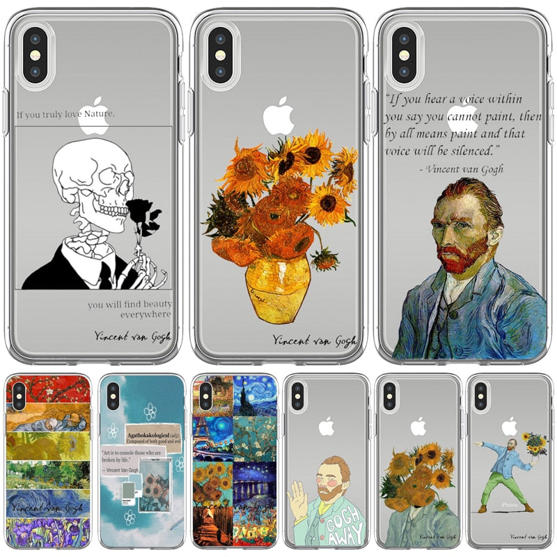 Art Aesthetic Vincent Van Gogh Starry Night flower Phone Case For iphone 12 11 Pro Max X XR XS 8 7 6 6S Plus Mini Soft Cover
