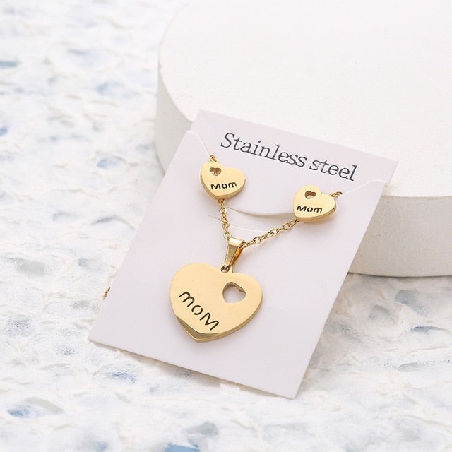 New Animal Flower Butterfly Stainless Steel Pendant Necklace Sets For Women Gold Color Chain Necklace Earrings Jewelry Gifts
