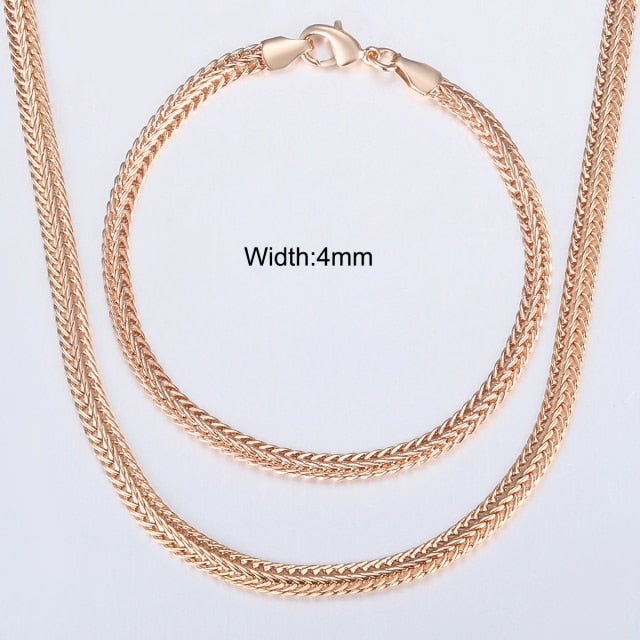 Davieslee Jewelry Sets For Women Men 585 Rose Gold Bracelet Necklace Set Double Cuban Weaving Bismark Chain Jewelry 2021 LCS04