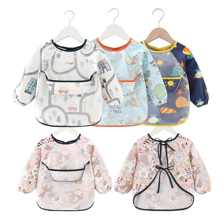 Baby Bib Waterproof Apron Long Sleeve Art Smock for Kids Chest Protection Feeding Bibs