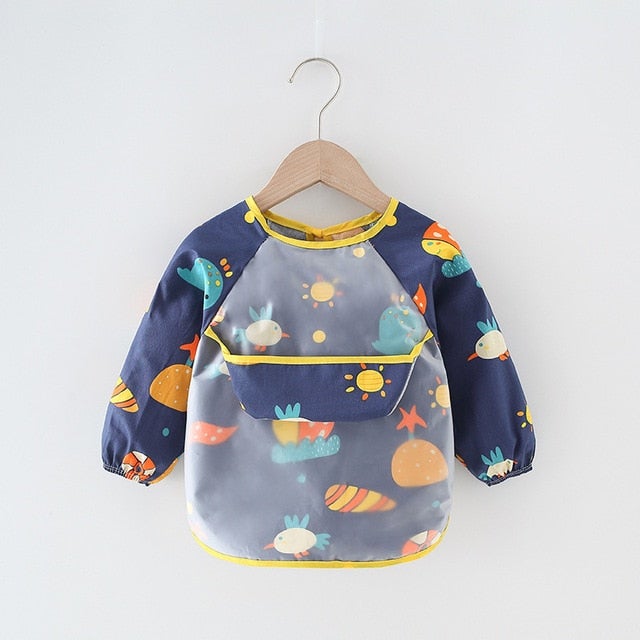 Baby Bib Waterproof Apron Long Sleeve Art Smock for Kids Chest Protection Feeding Bibs