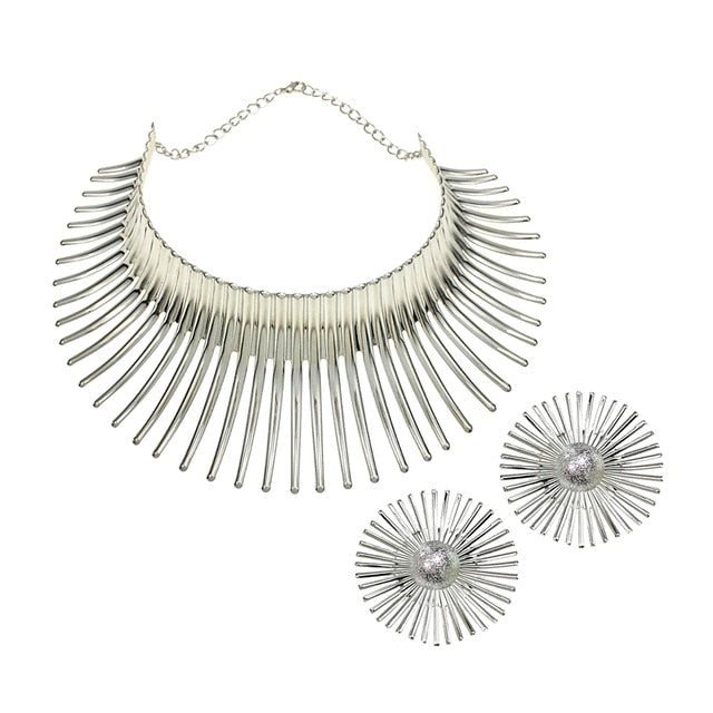 Africa Necklaces Jewelry Set Gold Color Metal Big Exaggerated Torque Choker Necklace Earrings Set Jewelry Steampunk Party UKMOC