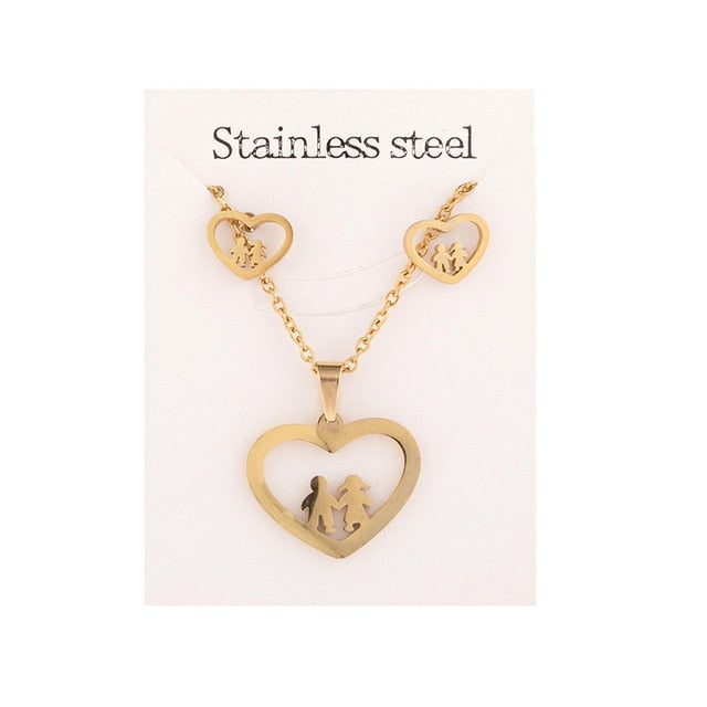 New Animal Flower Butterfly Stainless Steel Pendant Necklace Sets For Women Gold Color Chain Necklace Earrings Jewelry Gifts