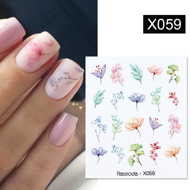 Harunouta Simple Green Flowers Leaves Tree Water Decals Spring Summer Theme Floral Transfer Stickers Slider Nail Art Decoration