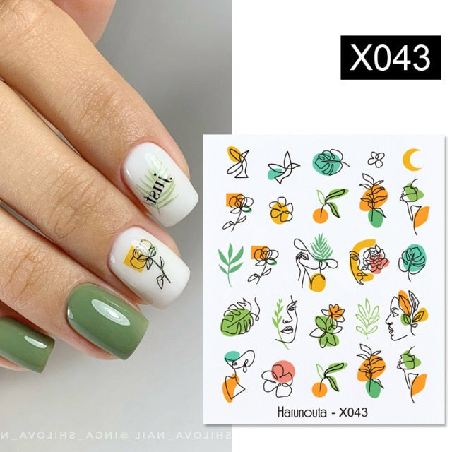 Harunouta Simple Green Flowers Leaves Tree Water Decals Spring Summer Theme Floral Transfer Stickers Slider Nail Art Decoration