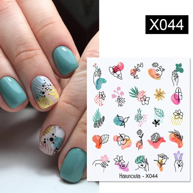 Harunouta Simple Green Flowers Leaves Tree Water Decals Spring Summer Theme Floral Transfer Stickers Slider Nail Art Decoration