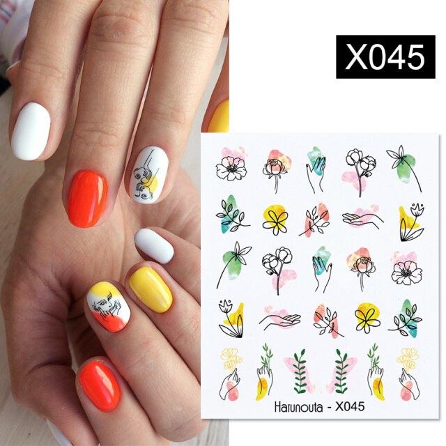 Harunouta Simple Green Flowers Leaves Tree Water Decals Spring Summer Theme Floral Transfer Stickers Slider Nail Art Decoration